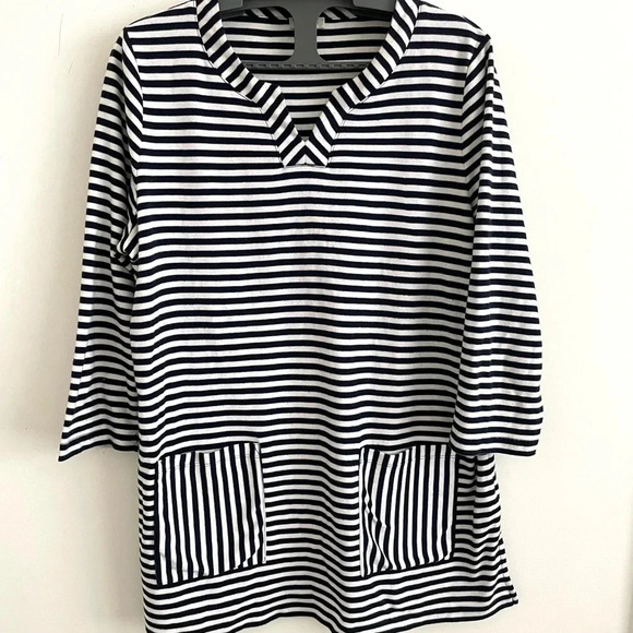 Vintage Talbots white/black striped pockets front blouse X - Picture 1 of 6
